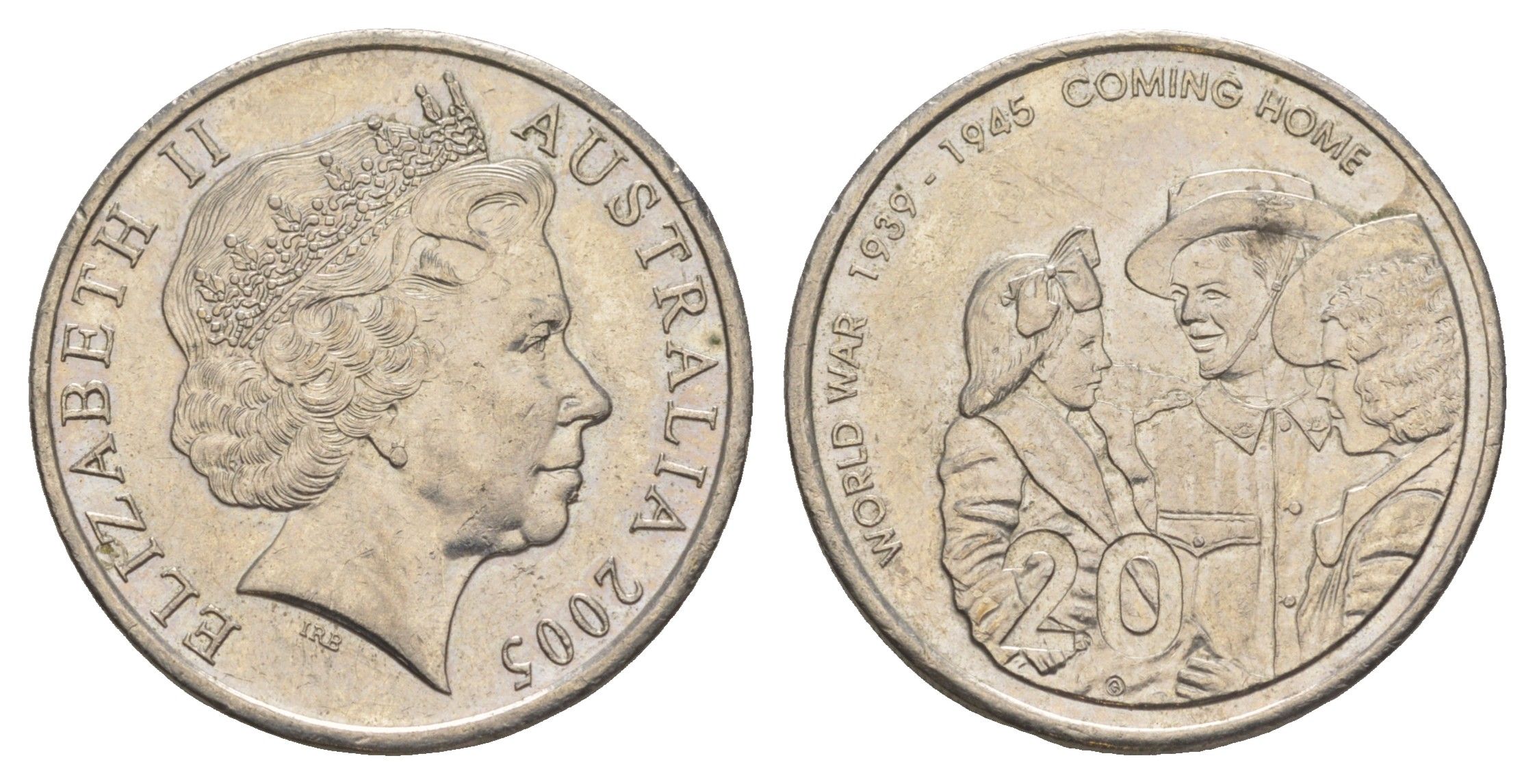 Австралия 20 центов 2005 60 лет со дня окончания Второй Мировой войны KM 745 медно-никель 4652-154