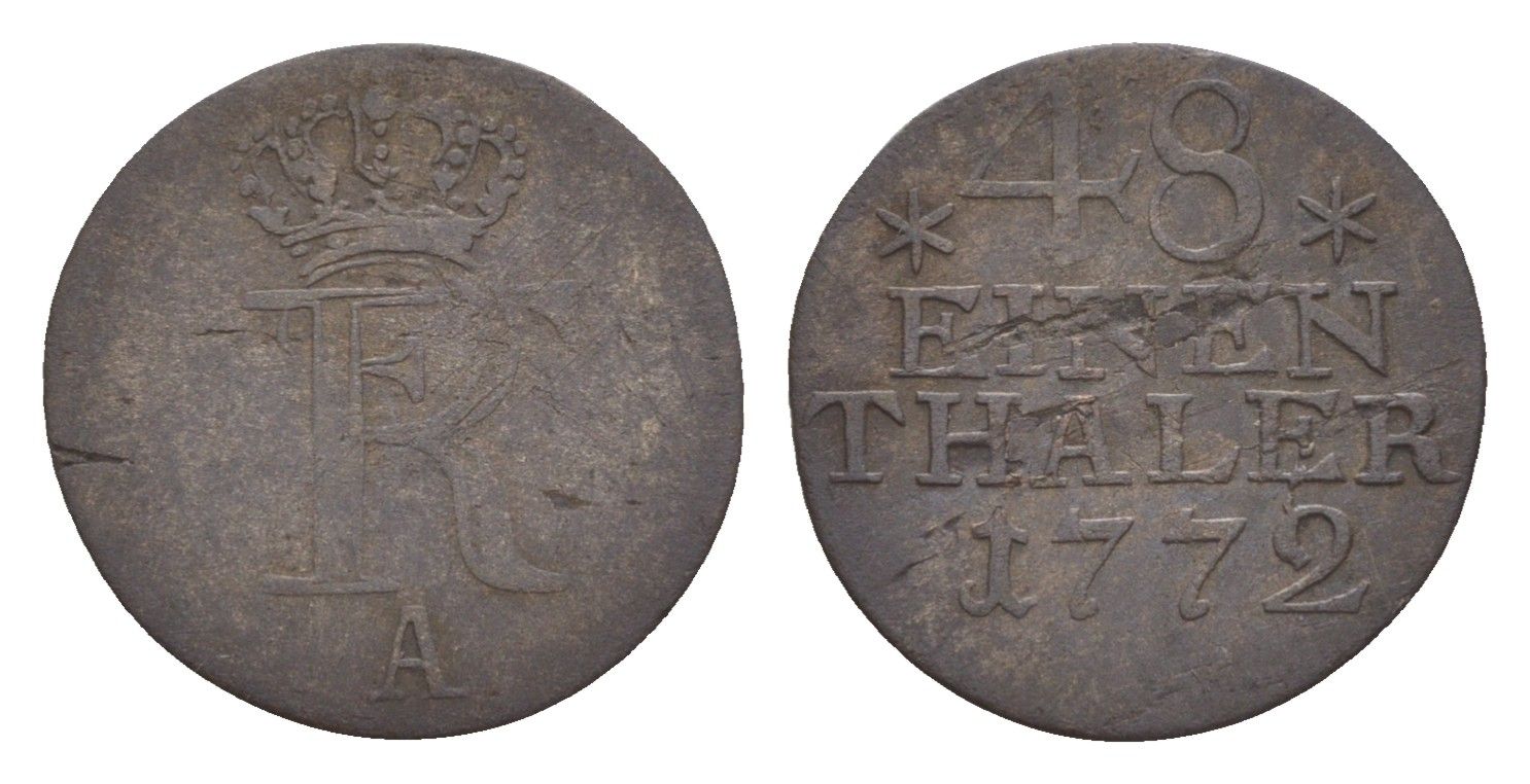 Пруссия 1/48 талера 1772 A, Фридрих II (1740-1786) KM 327 серебро 4655-134