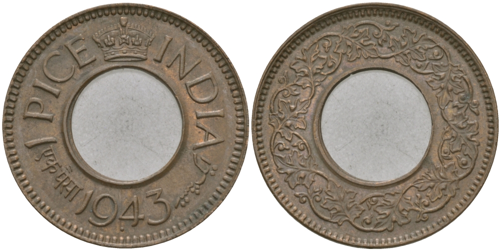 Британская Индия 1 пайс 1944 Георг VI (1936-1952) KM 533 бронза 33-1017