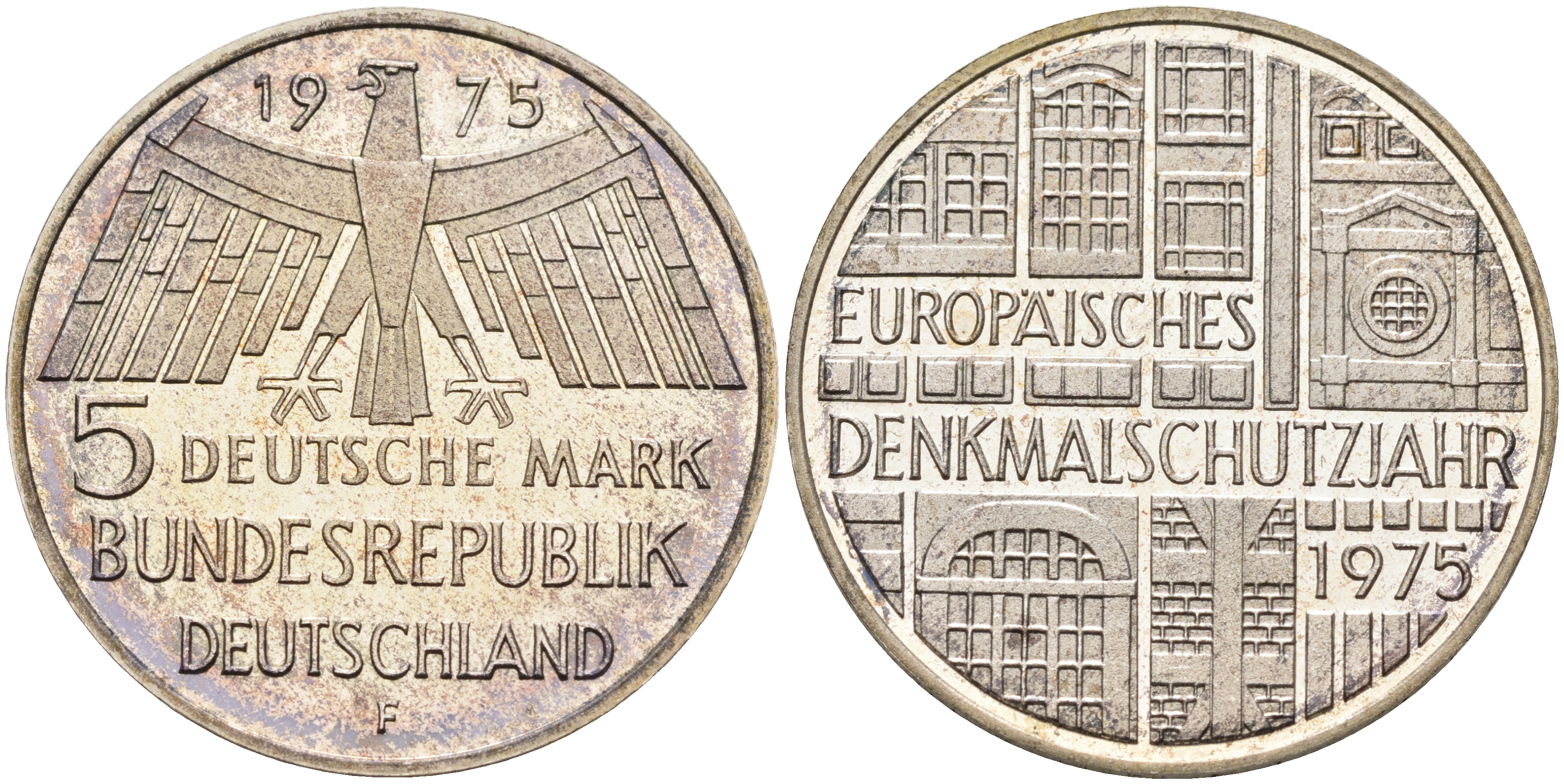 ФРГ 5 марок 1975 F, Европейский год охраны памятников J. 417, KM 142.1 серебро PROOF 02-119-41