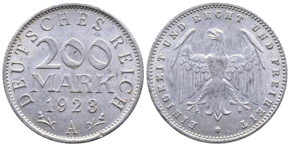 ГЕРМАНИЯ 200 МАРОК 1923 A KM 35, J. 304 алюминий 4380-451