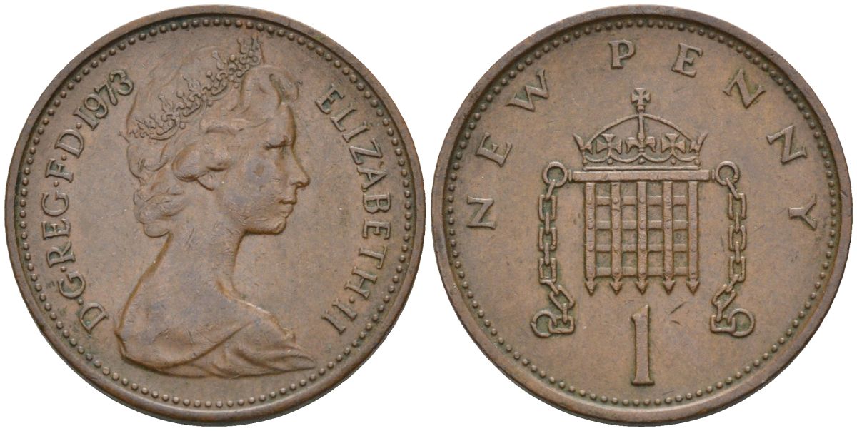 Великобритания 1 пенни 1973 Елизавета II (1952-2022) KM 915, Spink 4237 (B1) бронза 4115-667