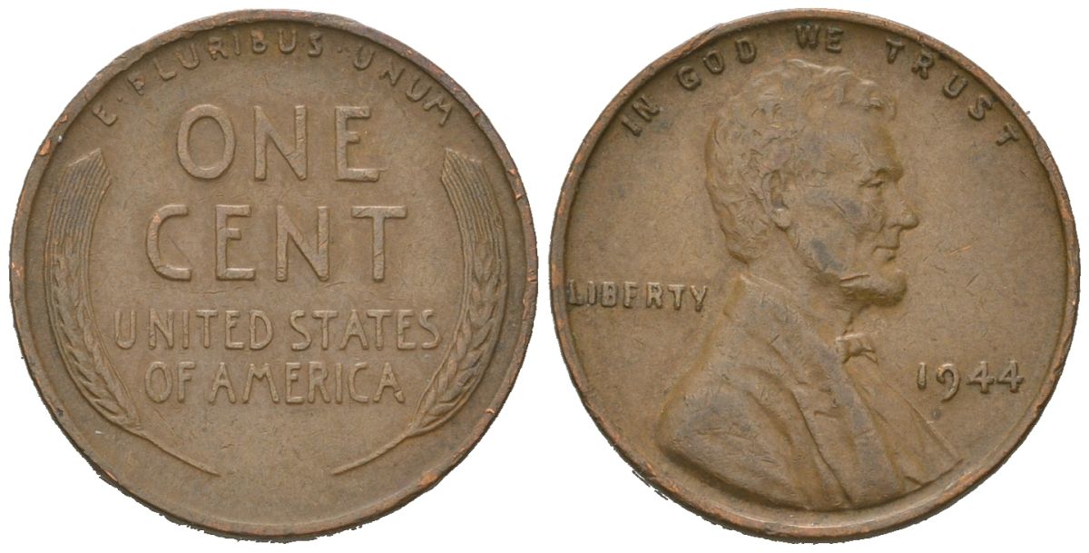 США 1 цент 1944 Авраам Линкольн  KM A132 латунь 211-1216