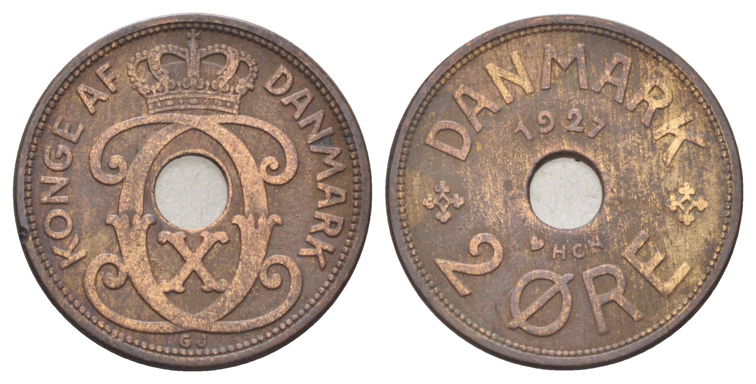 Дания 2 эре 1927 NCH, Кристиан X (1912-1947) KM 827 бронза 4701-638