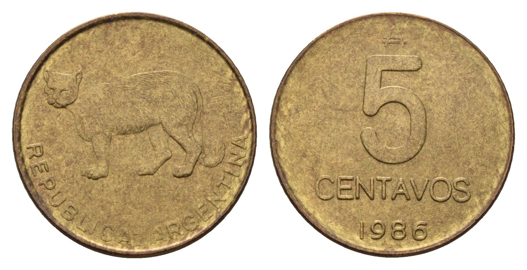 Аргентина 5 сентаво 1986 KM 97 латунь 181-837