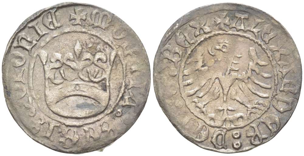 Польша 1/2 гроша (полугрош) 1501-1506 Александр I король Польский (1501-1506), вес 0,91 гр. серебро 1517-415