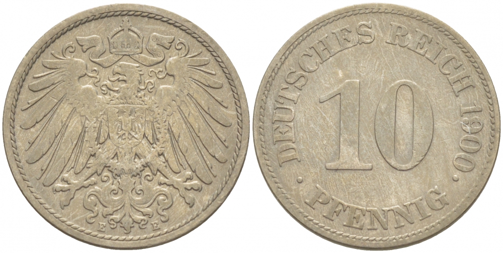 ГЕРМАНИЯ 10 ПФЕННИГОВ 1900 E KM 12, J. 13 медно-никель 3996-1163