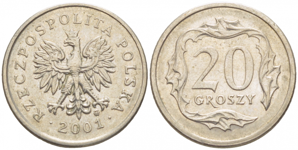 Польша 20 грошей 2001 MW KM 280 медно-никель 112-1253