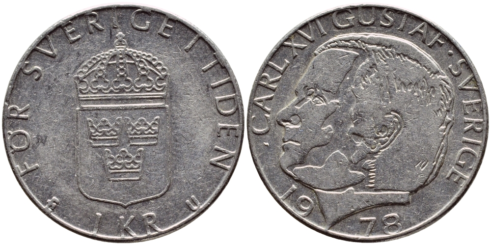 Швеция 1 крона 1978 Карл XVI Густав (1973- ) KM 852 медь плакированная медно-никелем 4397-851