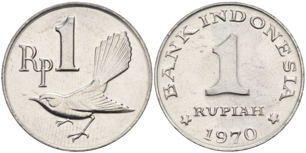 Индонезия 1 рупия 1970 птичка мухоловка KM 20 алюминий UNC 4153-546