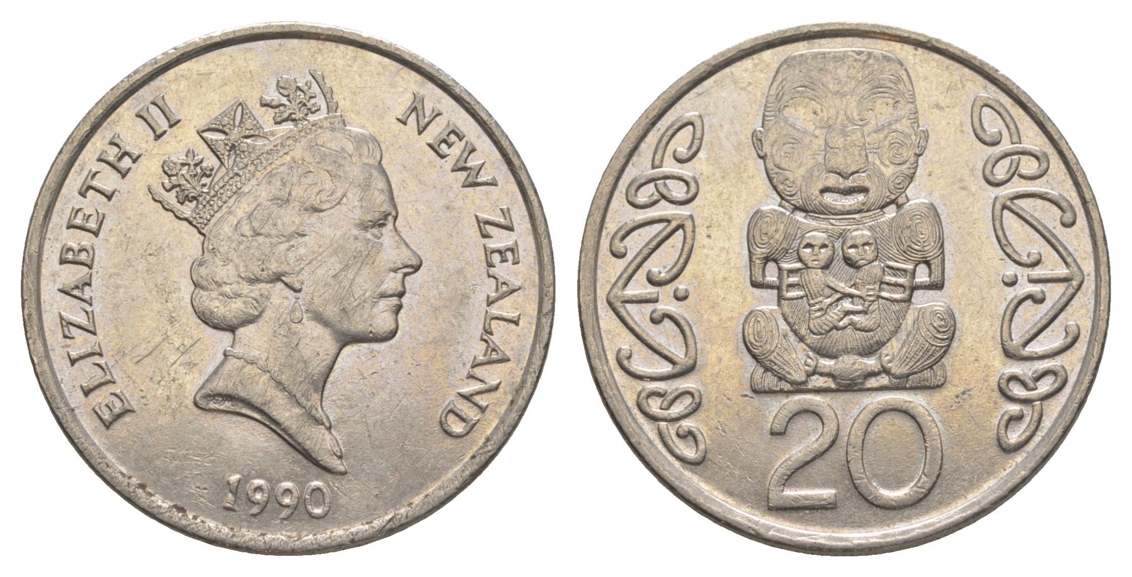 Новая Зеландия 20 центов 1990 Елизавета II (1952-2022), идол Пукаки KM 81 медно-никель 4187-1141