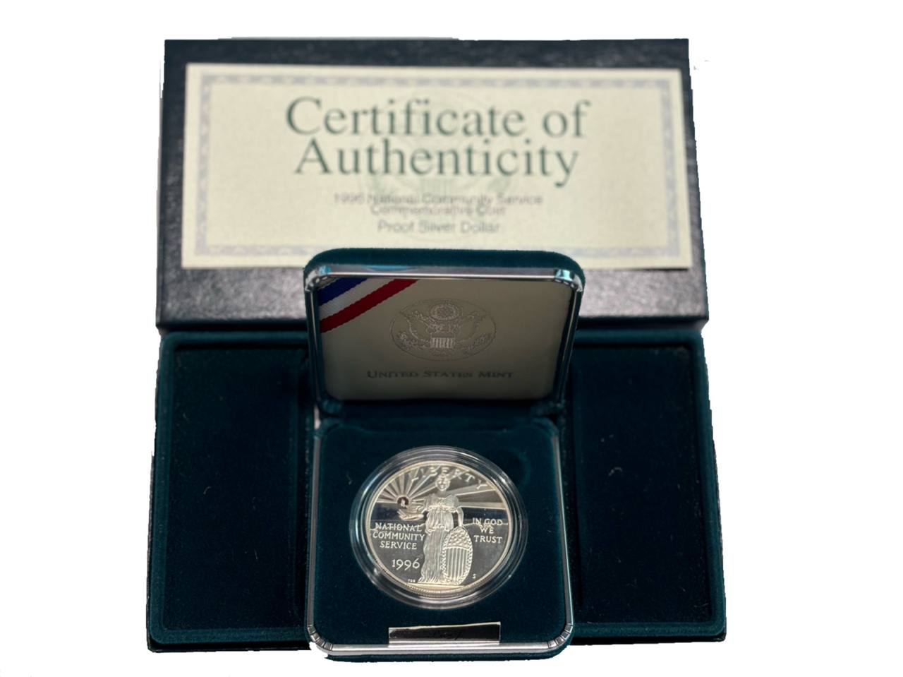 США 1 доллар 1996 S, Корпорация государственной и муниципальной службы, в оригинальном футляре, с сертификатом KM 275 серебро PROOF 8-2-05-11