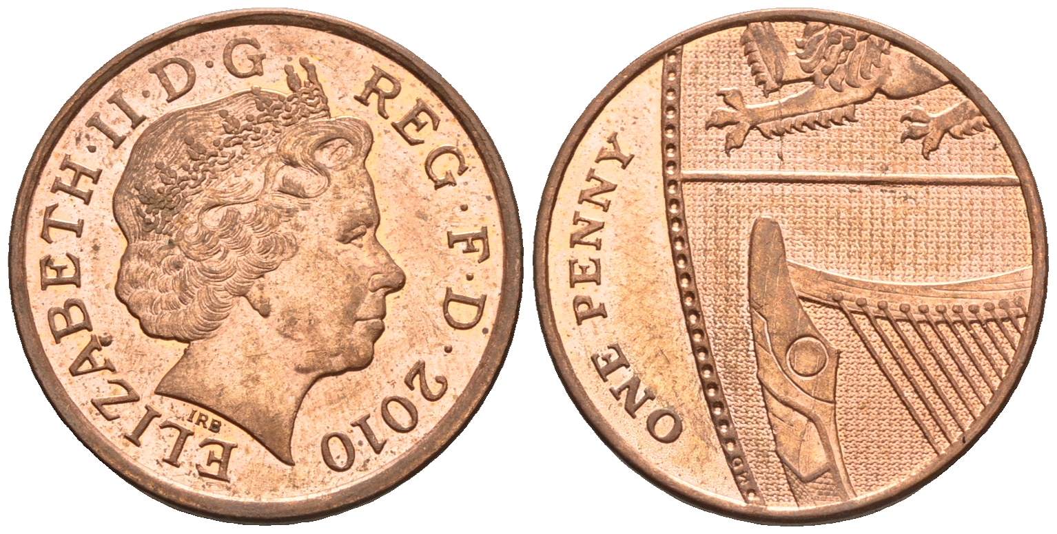 Великобритания 1 пенни 2010 Елизавета II (1952-2022) KM 1107, Spink B6 сталь плакированная медью 4609-719