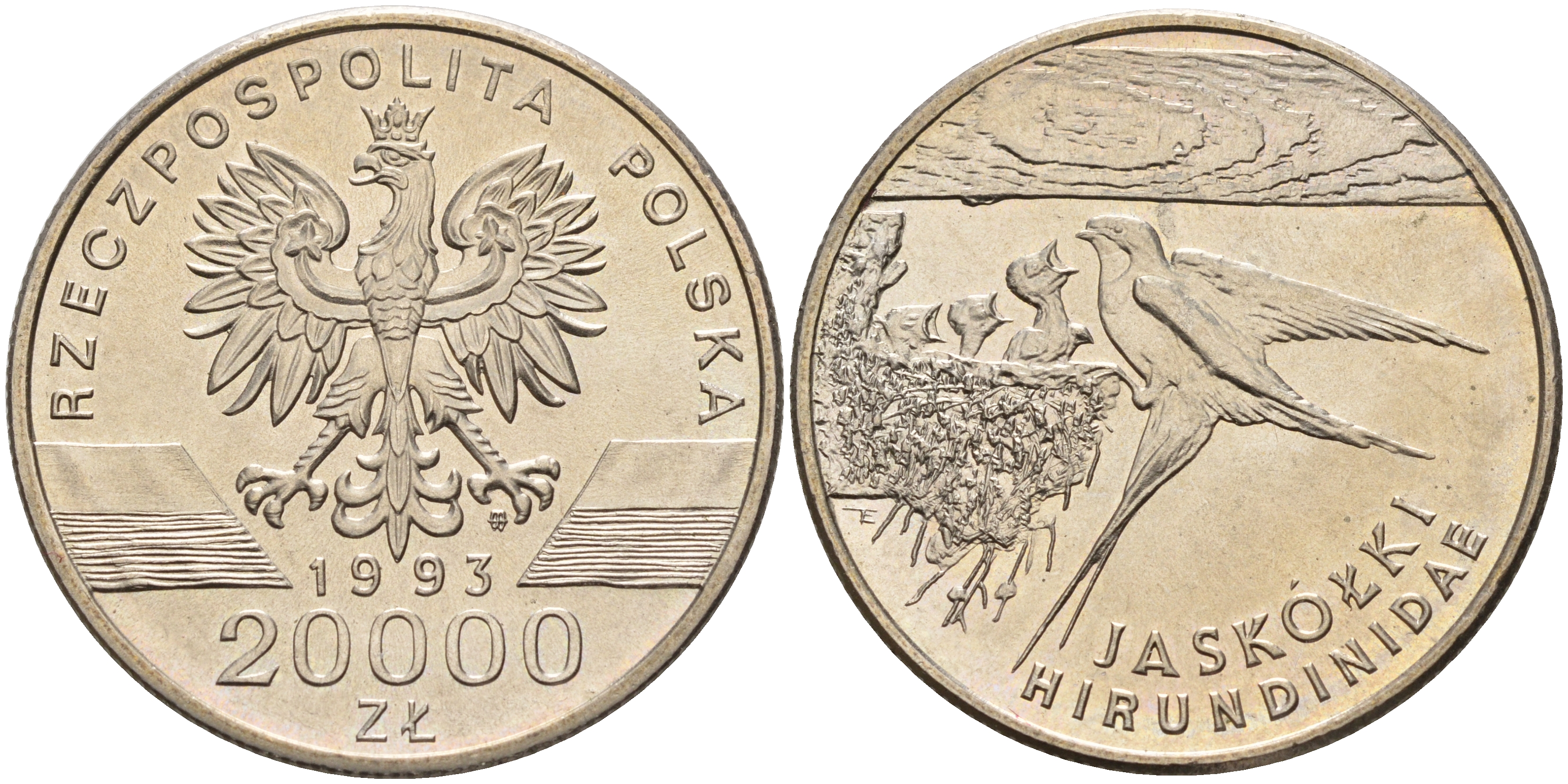 Польша 20000 злотых 1993 ласточка KM 243 медно-никель  UNC  4157-312