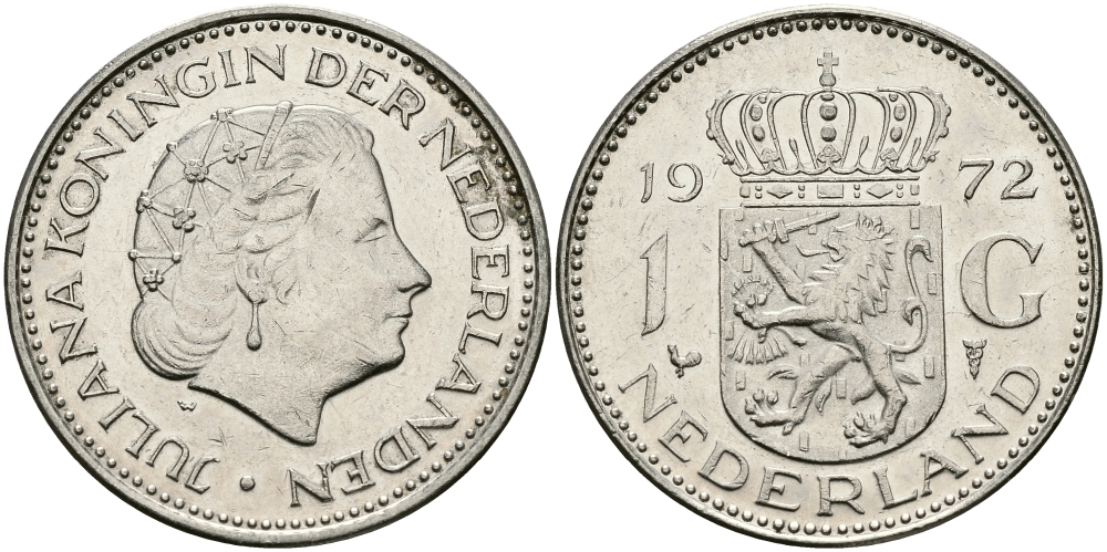 Нидерланды 1 гульден 1972 Юлиана (1948-1980) KM 184a никель 94-632