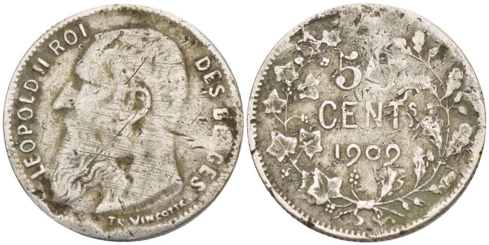 Бельгия 50 сантимов 1909 Леопольд II (1865-1909), DES BELGES KM 60.1 серебро 4546-213