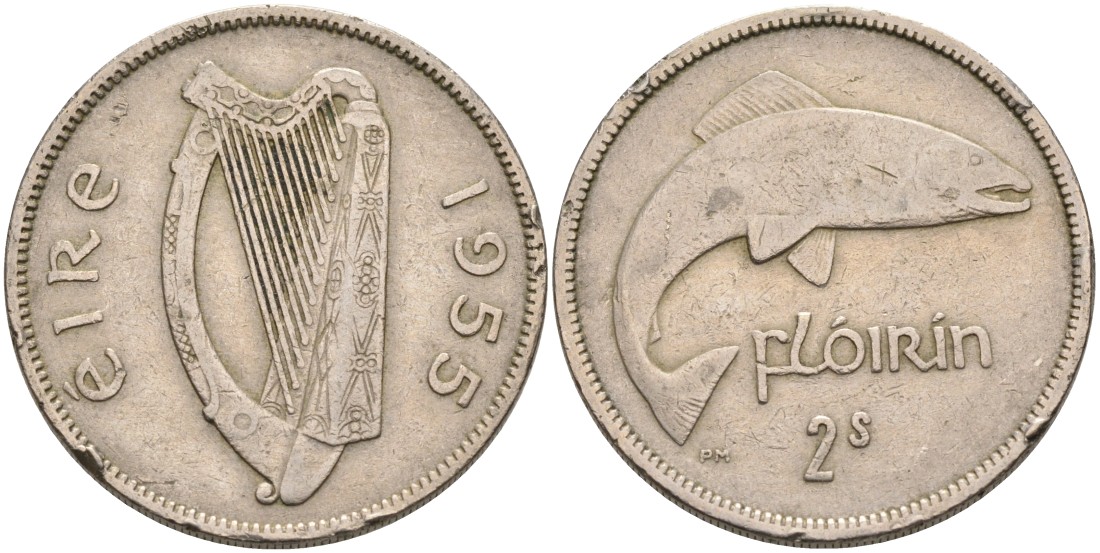 Ирландия 1 флорин 1955 лосось KM 15а медно-никель 88-713