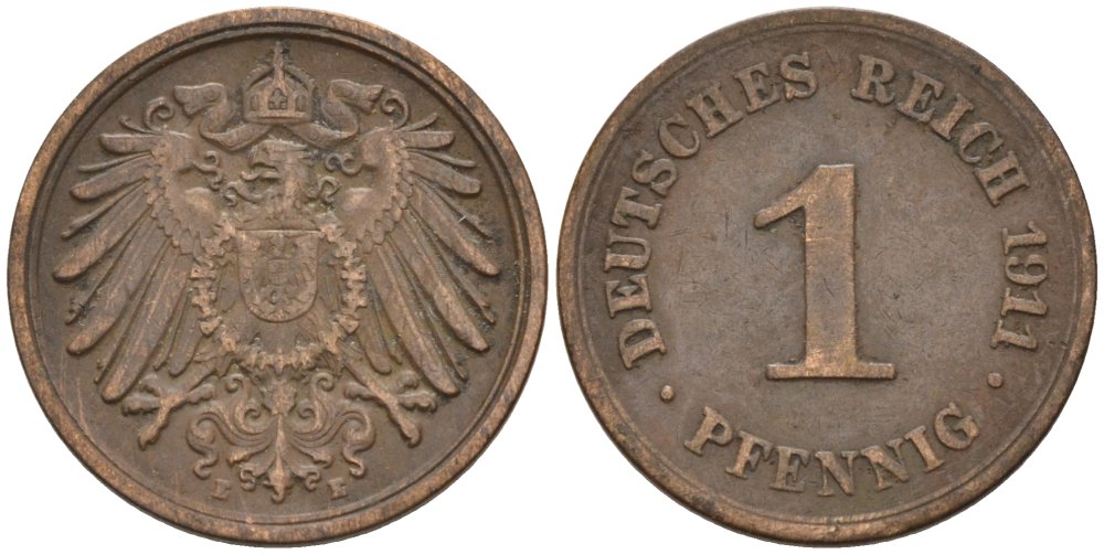 Германия 1 пфенниг 1911 E KM 10, J. 10 медь 4576-167