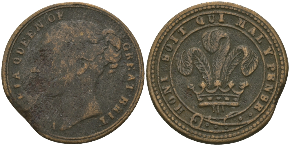 Англия жетон, токен ND ИГРОВОЙ ЖЕТОН, КОРОЛЕВА ВИКТОРИЯ, ДИАМЕТР 20 ММ. бронза 99-449