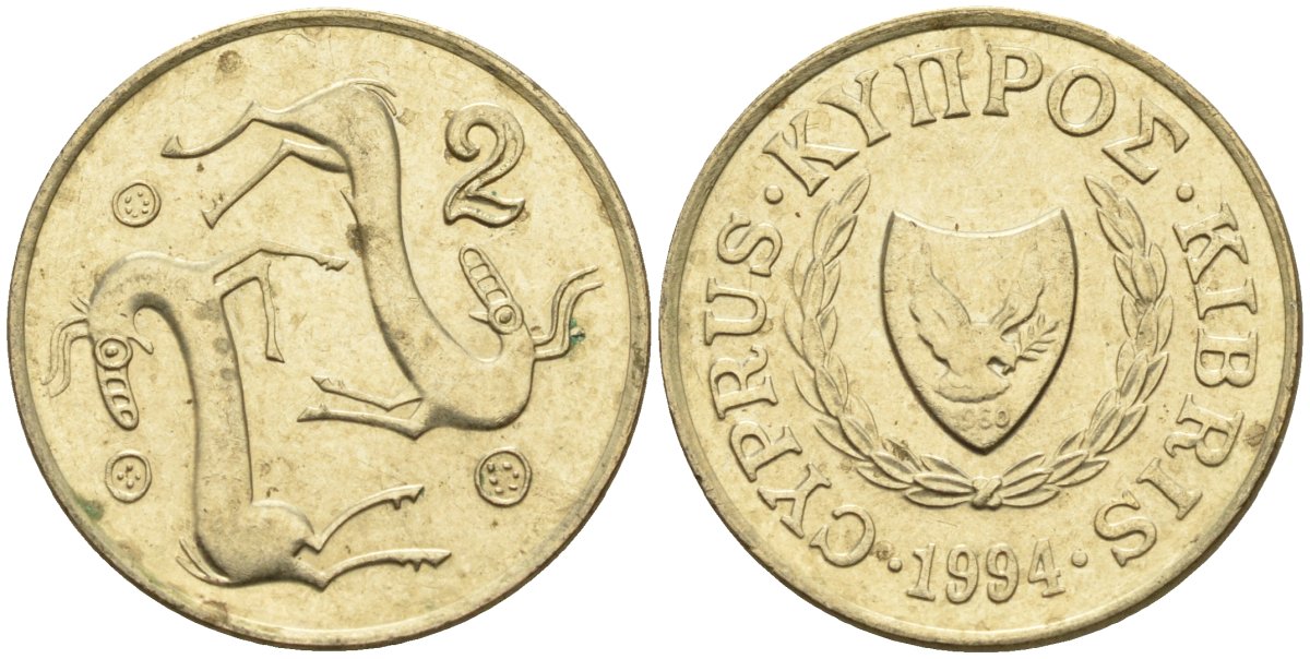 Кипр 2 цента 1994 KM 54.3 никель латунь 4174-1264