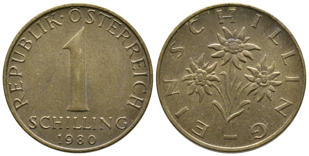 Австрия 1 шиллинг 1980 KM 2886 алюминиевая бронза 36-445