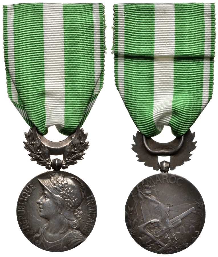 Франция медаль 1909 за миротворчеcкие операции в Марокко 1907-1912 год, без планки  серебро    00-812-51