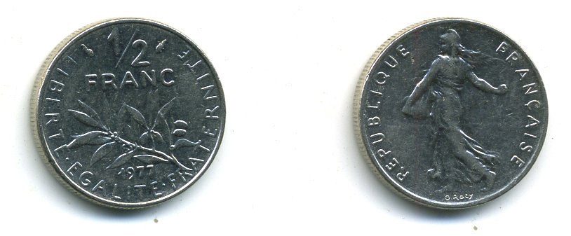 ФРАНЦИЯ 1/2 ФРАНКА 1977 СЕЯТЕЛЬ KM 931.1, LE FRANC 198.16 никель 57-1155