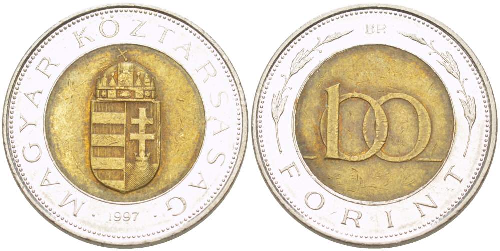 ВЕНГРИЯ 100 ФОРИНТОВ 1997 СОКОЛ БАЛОБАН KM 721 биметалл 4523-534