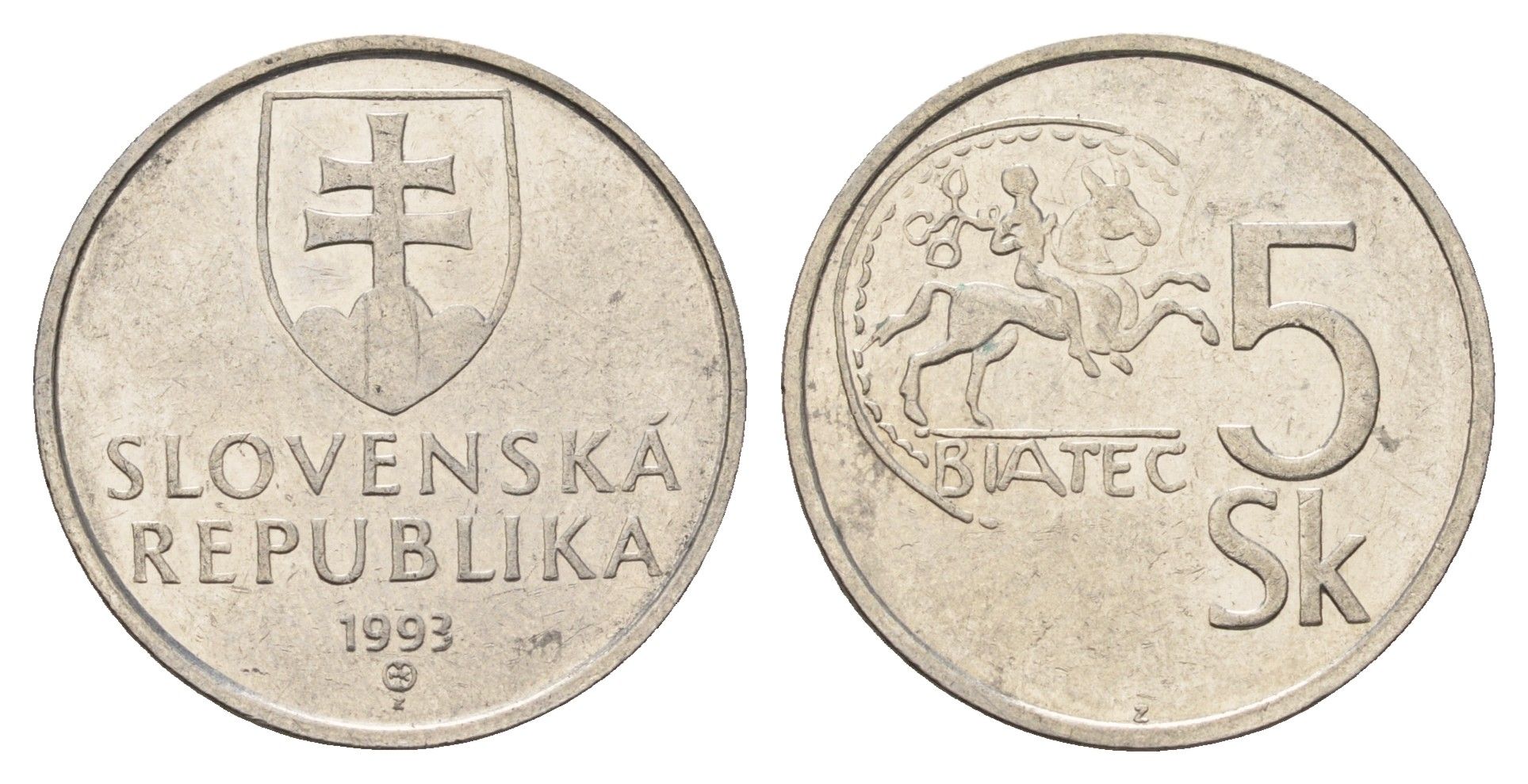 Словакия 5 крон 1993 KM 14 сталь плакированная никелем 4703-654
