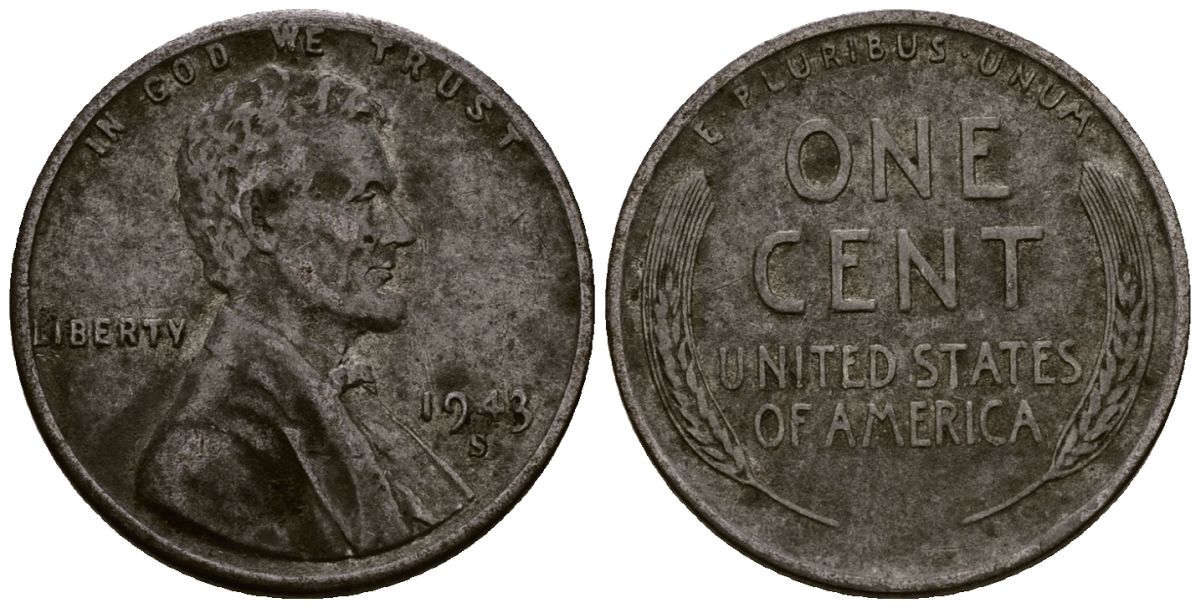 США 1 цент 1943 Авраам Линкольн KM 132 a сталь плакированная цинком 4164-855