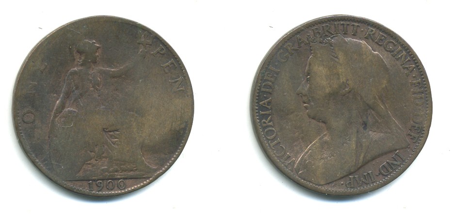 Великобритания 1 пенни 1900 Виктория (1837-1901) KM 790, Spink 3961 бронза 47-742