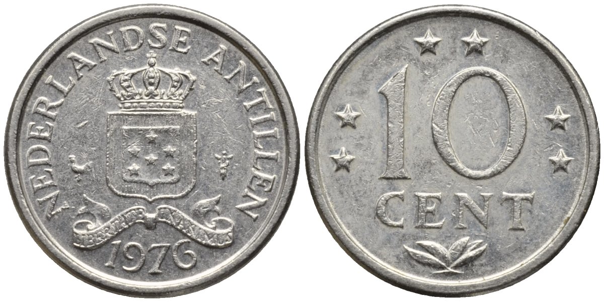 Нидерландские Антилы 10 центов 1976 Юлиана (1948-1980) KM 10 никель 192-765