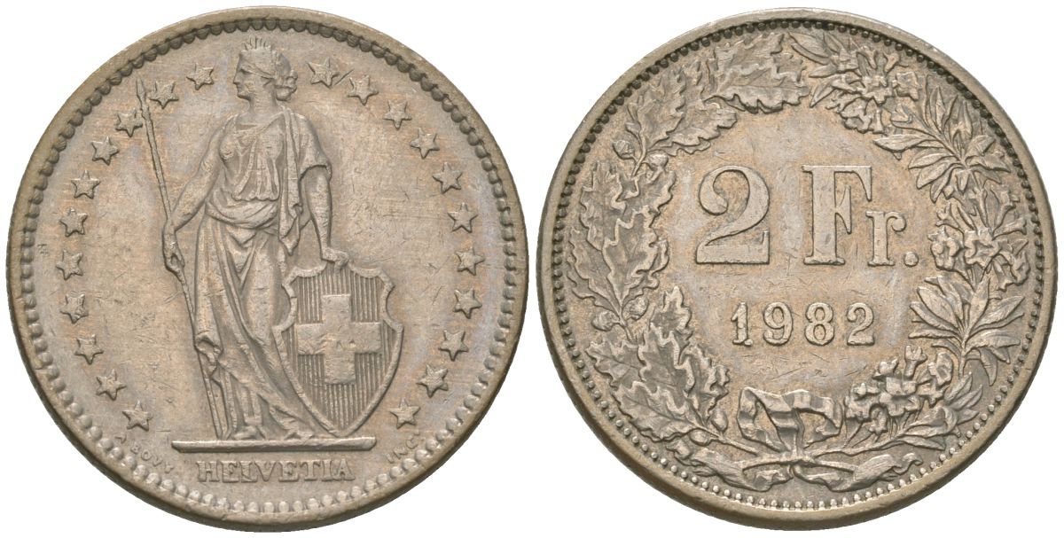 Швейцария 2 франка 1982  KM 21a медно-никель    4587-342