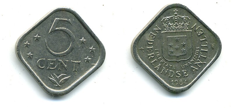 Нидерландские Антилы 5 центов 1984 Беатрикс (1980-2013) KM 13 медно-никель 46-2568