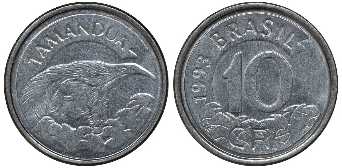 Бразилия 10 крузейро реал 1993 муравьед KM 628 нержавеющая сталь aUNC 72-1733