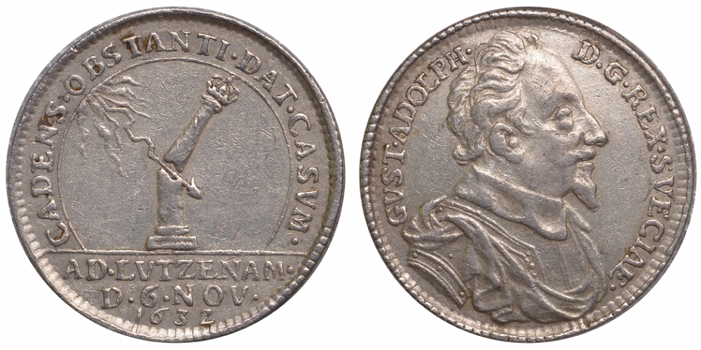 Швеция медаль 1632 на смерть Густава Адольфа, 26,7 мм, 7,97 грамм Hildebrand I, S. 209, 225 серебро 00-805-10