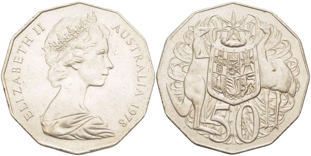 Австралия 50 центов 1978 Елизавета II (1952-2022), герб, кенгуру KM 68 медно-никель 4184-1024
