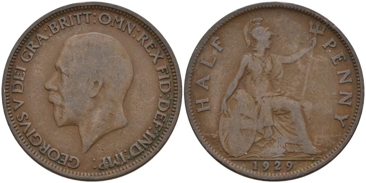 Великобритания 1/2 пенни 1935 Георг V (1910 - 1936) KM 837, Spink 4058 бронза 4146-212