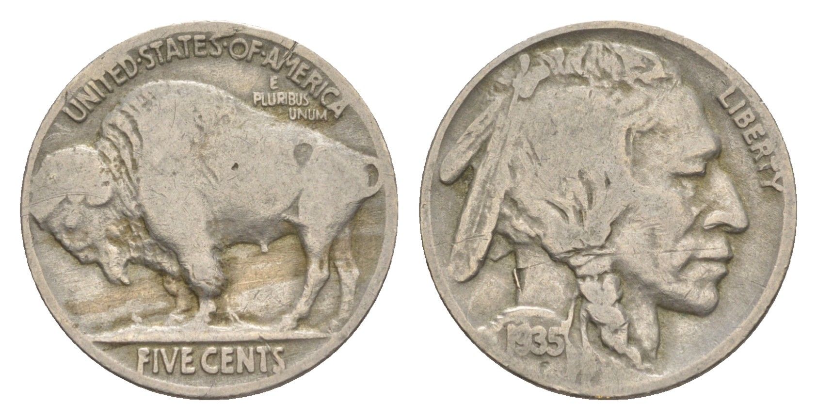 США 5 центов 1935 индеец, бизон KM 134 медно-никель 4647-925