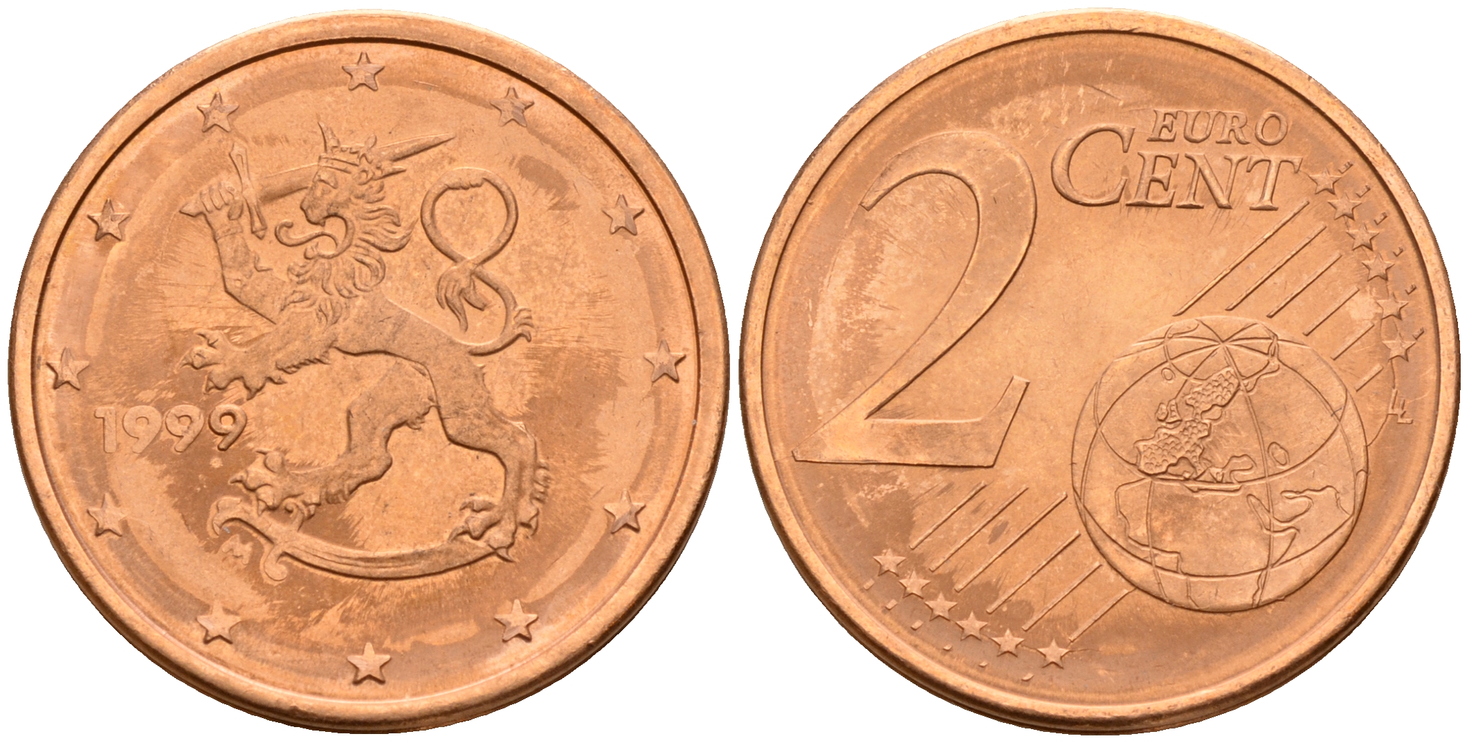 Финляндия 2 евроцента 1999  KM 99 сталь плакированная медью  UNC  4160-351