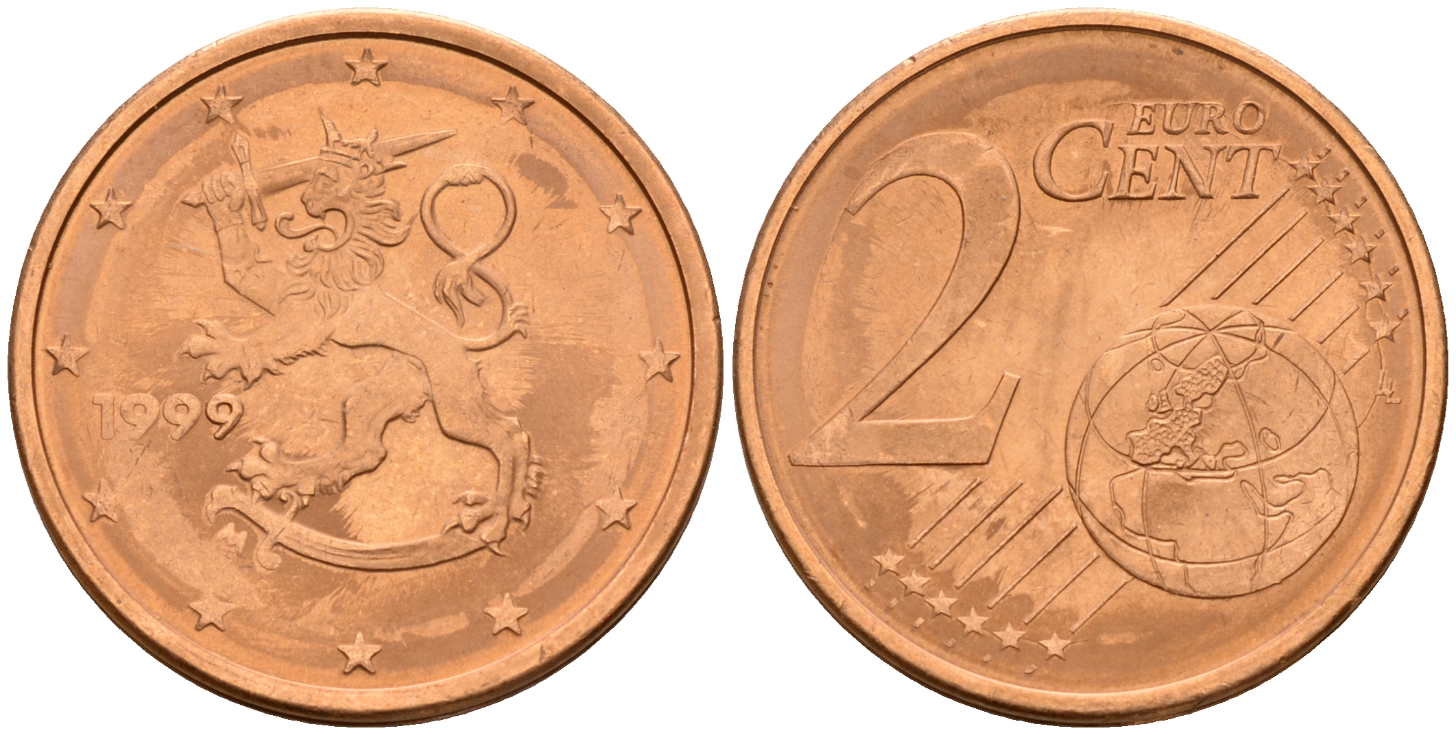 Финляндия 2 евроцента 1999  KM 99 сталь плакированная медью  UNC  4160-356