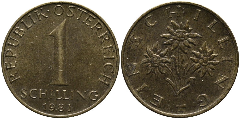 АВСТРИЯ 1 ШИЛЛИНГ 1981 KM 2886 алюминиевая бронза 33-446