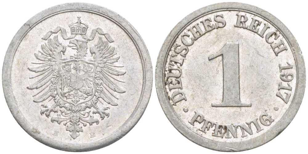 Германия 1 пфенниг 1917 E KM 24, J. 300, Weege 2 алюминий 206-1069