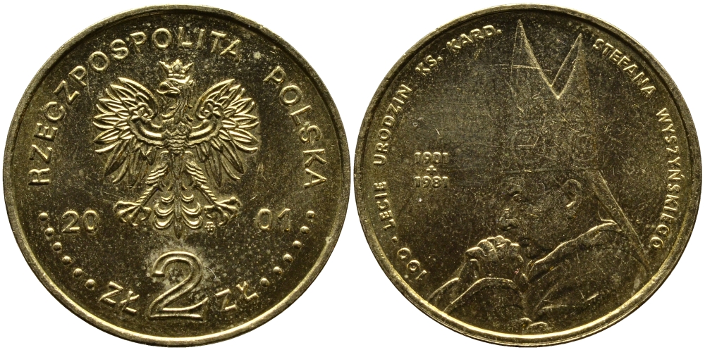 Польша 2 злотых 2001 MW, 100 лет со дня рождения Стефана Вышинского (1901-1981) KM 418, Parchimowicz 834 нордик UNC 1526-941