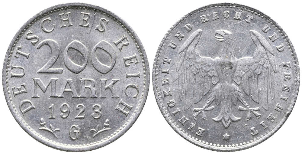 ГЕРМАНИЯ 200 МАРОК 1923 G KM 35, J. 304 алюминий 24-832