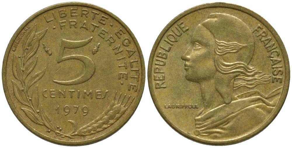 ФРАНЦИЯ 5 САНТИМОВ 1979 ТИП MARIANNE KM 929 медь алюминий никель 218-1218
