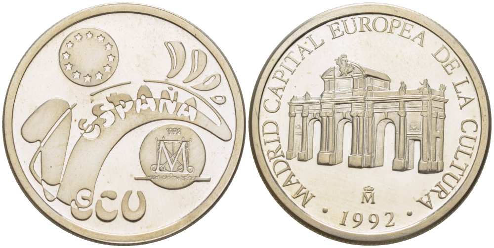 Испания 1 экю 1992 Мадрид - столица европейской культуры X M8 серебро  PROOF   1080-9-65