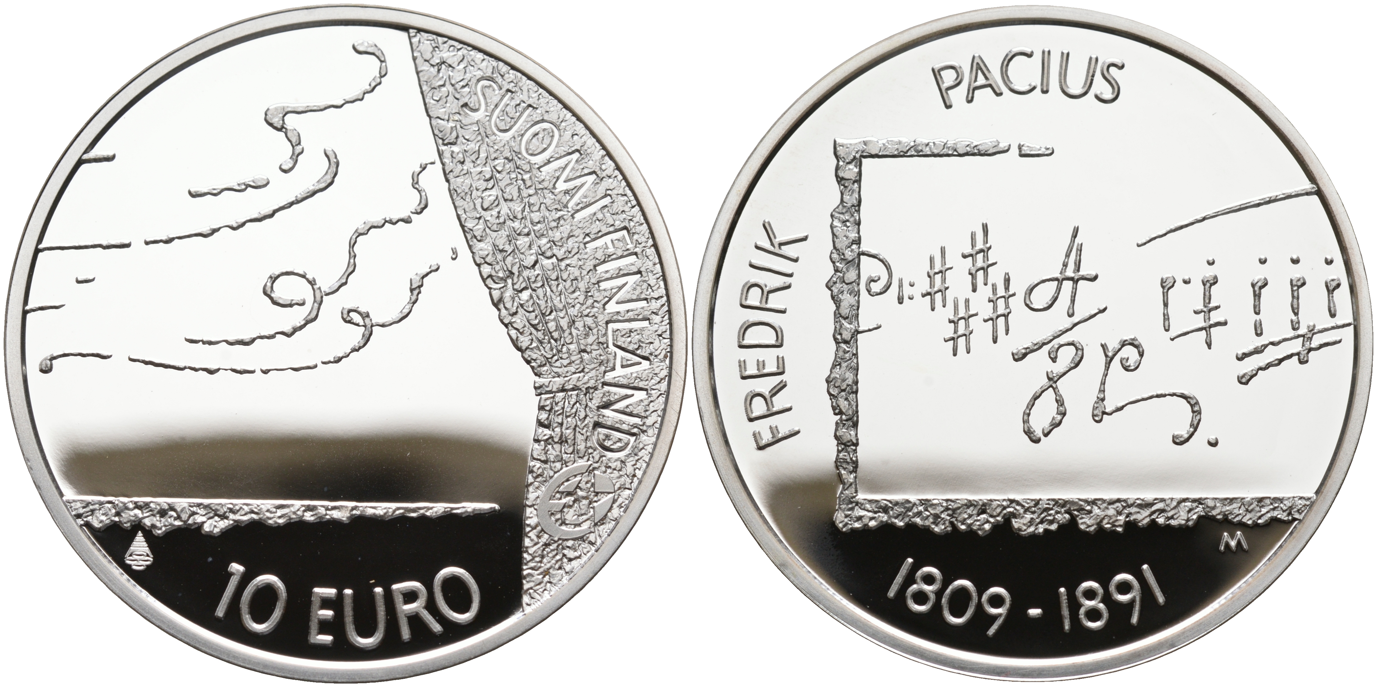 Финляндия 10 евро 2009 Фредрик Пациус, композитор KM 148 серебро  PROOF  11-164-24