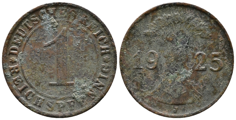 ГЕРМАНИЯ 1 РЕЙХСПФЕННИГ 1925 J KM 37, J. 313 бронза 39-927