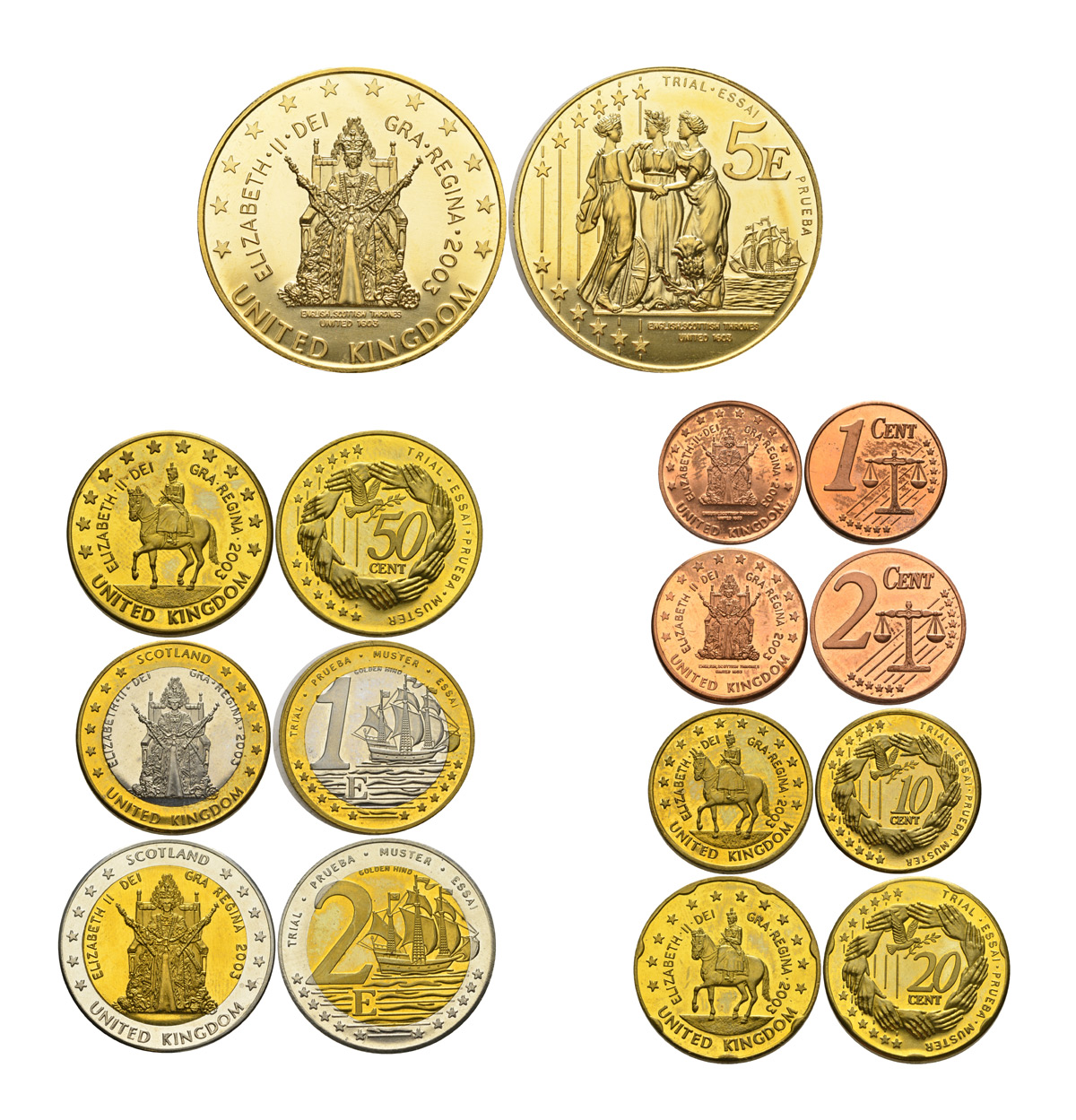 Шотландия набор из 8 европробников 2003 без 5 евроцентов с сертификатом, в оригинальной коробке PROOF 7-4-63